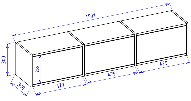Hängender TV-Schrank Framme mit drei Klappen, 150 cm, Lindberg-Eiche