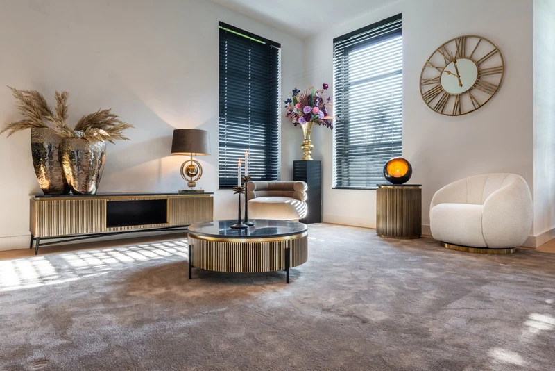 Beistelltisch Ironville gold 50Ø – Mid Century Design mit Marmorplatte