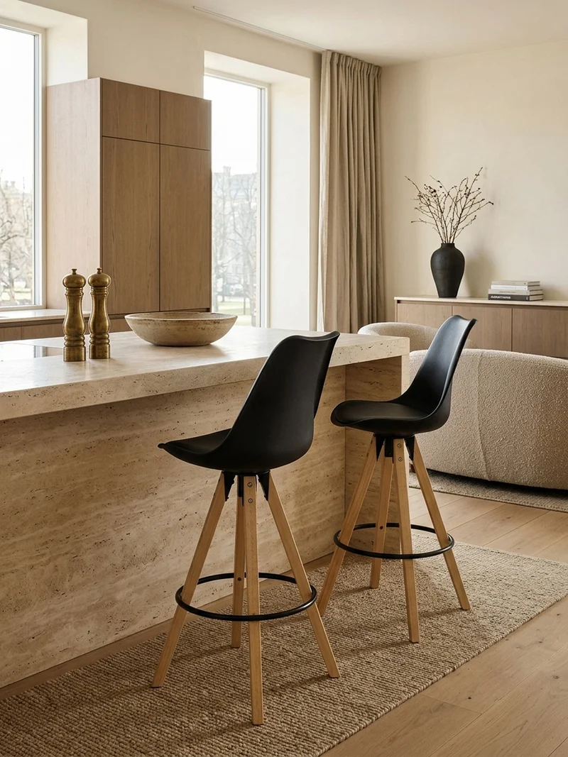 Barhocker Set - Ergonomisch Sitzschale, Holzbeine