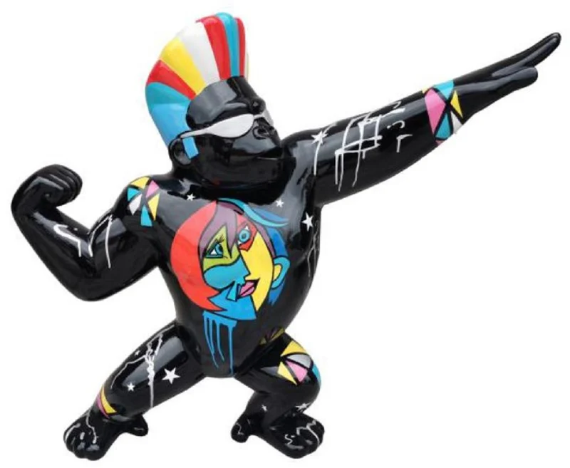 Casa Padrino Designer Deko Skulptur Gorilla Star Affe Schwarz / Mehrfarbig 139 x H. 120 cm - Wetterbeständige Dekofigur - Garten Terrassen Deko Accessoires
