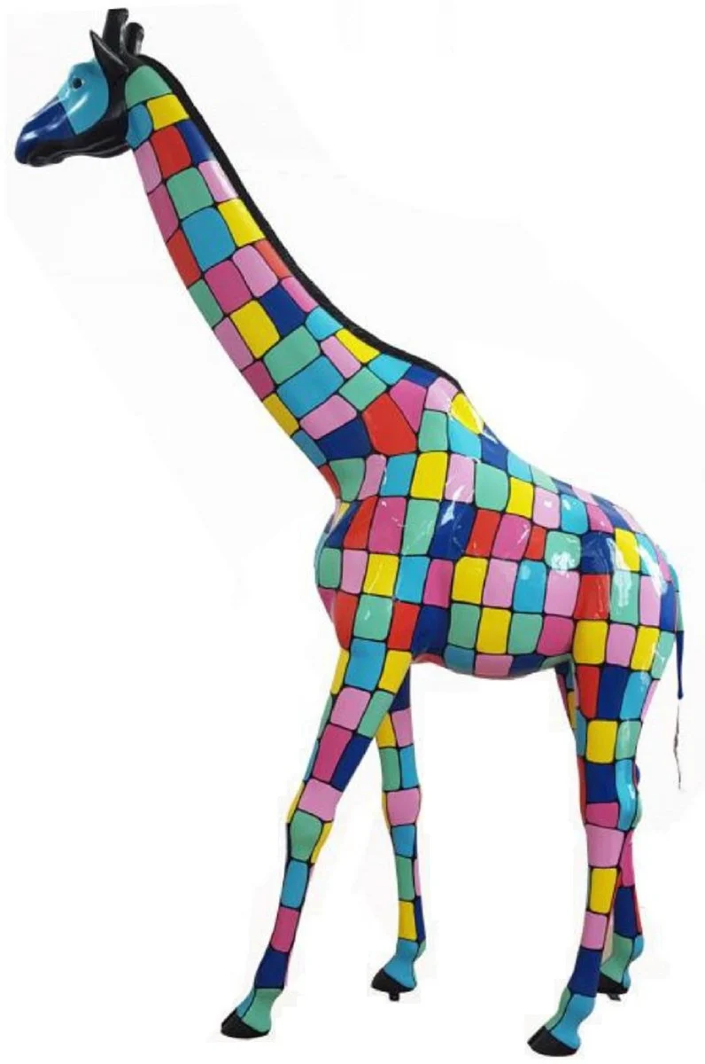 Casa Padrino Designer Deko Skulptur Giraffe Mehrfarbig H. 320 cm - Riesige Dekofigur - Lebensgroße Tierfigur - Wetterbeständige Gartendeko Figur