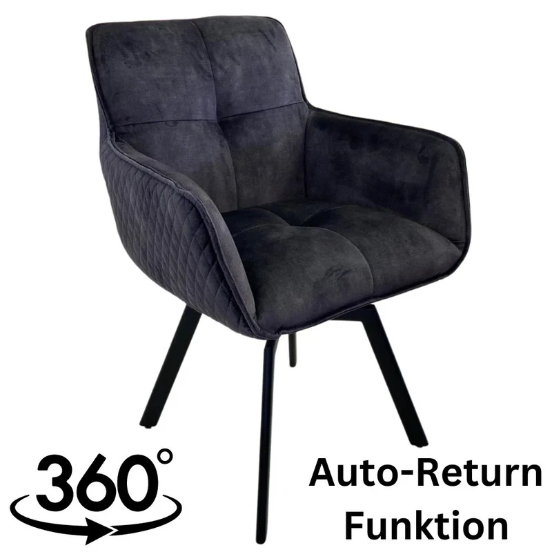Exquisiter Drehstuhl 360° + Return-Funktion SPLENDID anthrazit Samt