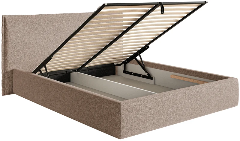 Polsterbett 180x200 cm Softie mit Stauraum, dunkelbeige Chenille, Metallrahmen