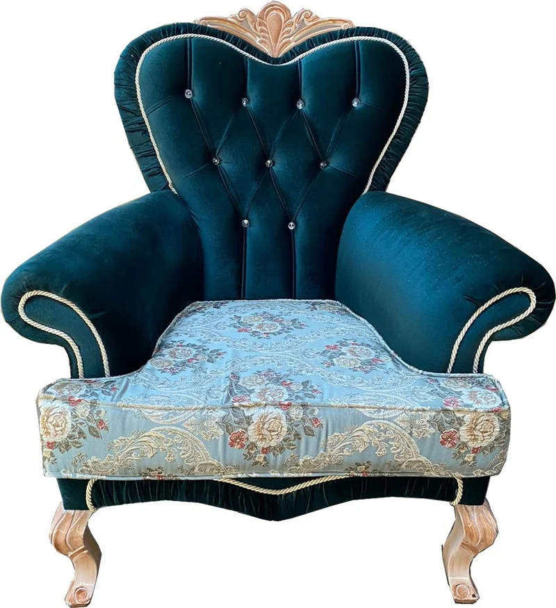 Casa Padrino Luxus Barock Wohnzimmer Set mit elegantem Blumenmuster und Glitzersteinen Türkis / Grün / Creme - 2 Sofas & 2 Sessel - Prunkvolle Barock Wohnzimmer Möbel