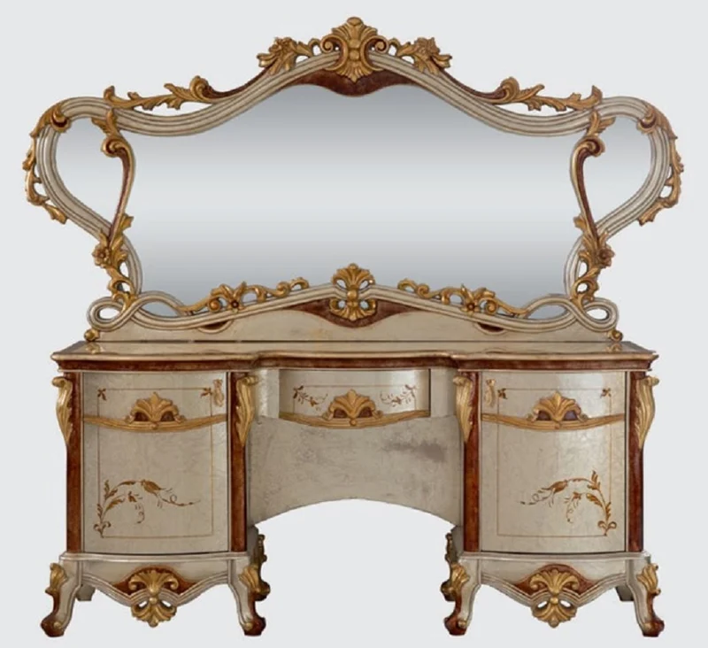 Casa Padrino Luxus Barock Schlafzimmer Kommode mit Spiegel Silber / Braun / Gold - Barock Schlafzimmer Möbel - Edel & Prunkvoll