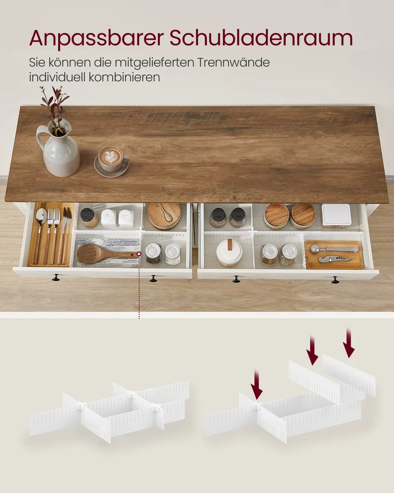 Sideboard mit Türen und Schublade - Landhausstil - Küchenschrank mit verstellbaren Regalen