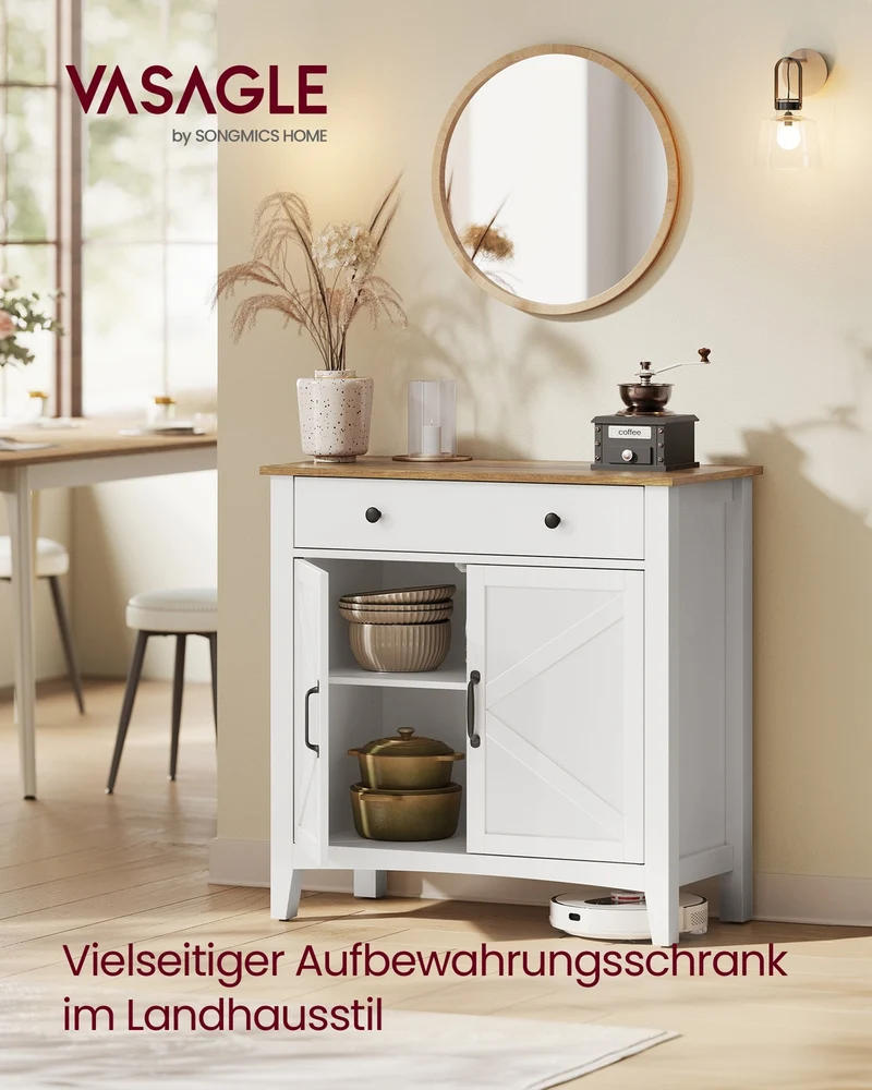 Sideboard mit Türen und Schublade - Landhausstil - Küchenschrank mit verstellbaren Regalen