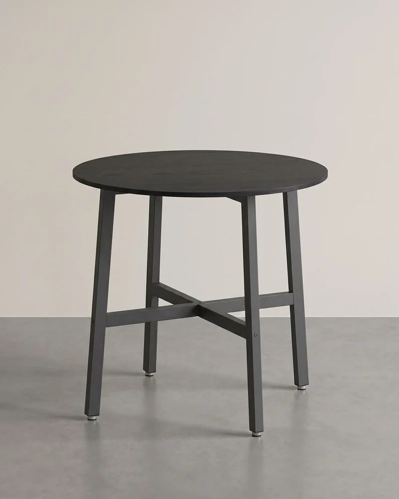 Runder Esstisch – Industriedesign – Ø 80 cm – Vintage Braun-Schwarz – ALINRU Kollektion