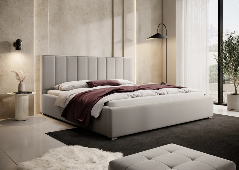 Polsterbett 140x200 cm Rinus grau-beige aus hydrophobem Stoff