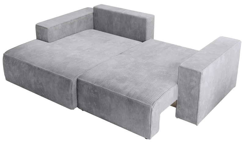 Ecksofa mit Schlaffunktion Farese Mini, L-förmig, linksseitig, mit Stauraum, hellgrauer Cordstoff