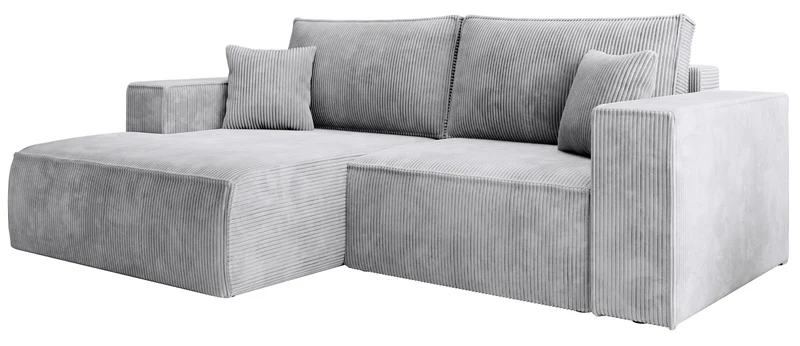 Ecksofa mit Schlaffunktion Farese Mini, L-förmig, linksseitig, mit Stauraum, hellgrauer Cordstoff