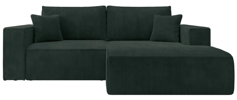 Ecksofa mit Schlaffunktion Farese Mini, L-förmig, rechtsseitig, mit Stauraum, dunkelgrüner Cordstoff