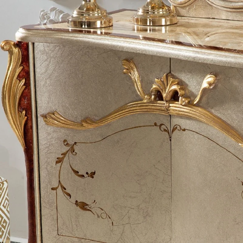 Casa Padrino Luxus Barock Möbel Set Sideboard mit Spiegel Silber / Braun / Gold - Prunkvoller Massivholz Schrank mit elegantem Wandspiegel - Möbel im Barockstil