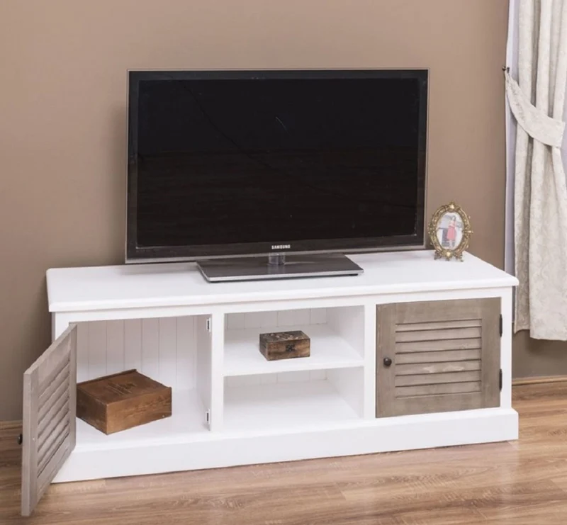 Casa Padrino Landhausstil TV Schrank Weiß / Grau 160 x 46 x H. 56 cm - Massivholz Sideboard - Landhausstil Wohnzimmer Möbel