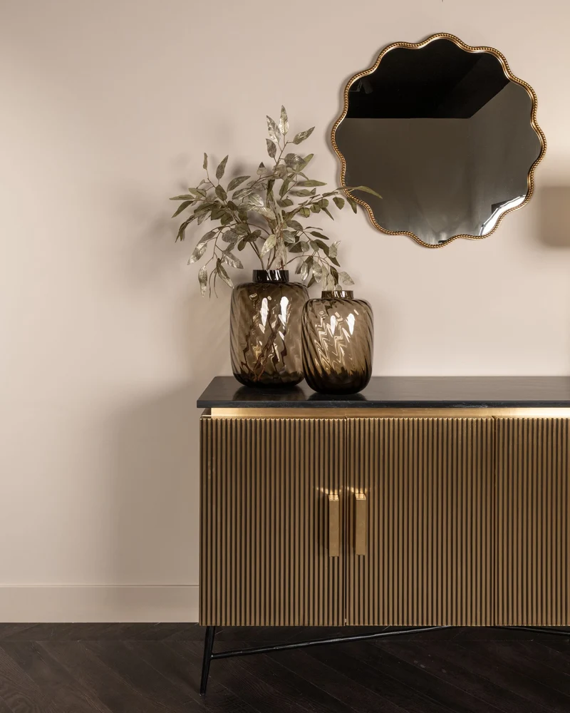 Sideboard Ironville in Gold mit Marmorplatte – Mid-Century Design