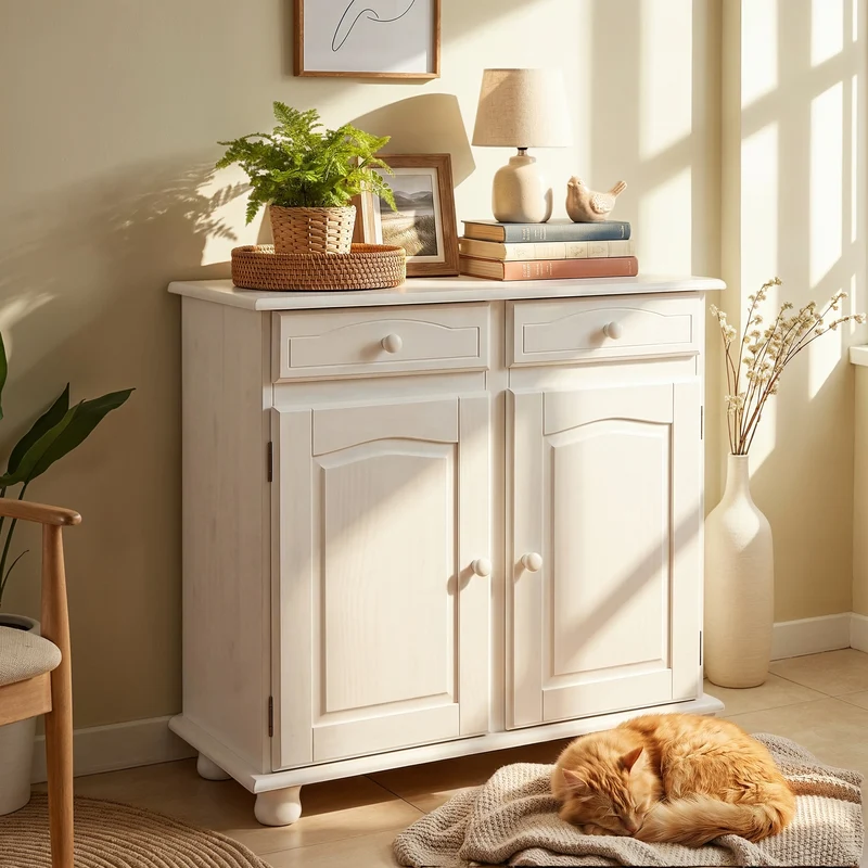Kommode Anrichte LOVI 2 Türen Kiefer Massivholz weiß Landhausstil