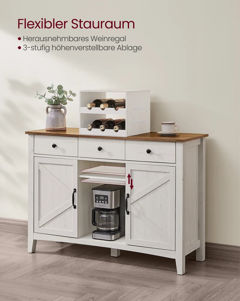 Sideboard mit viel Stauraum – Sideboard im Landhausstil – Kabelmanagement & verstellbare Einlegeböden