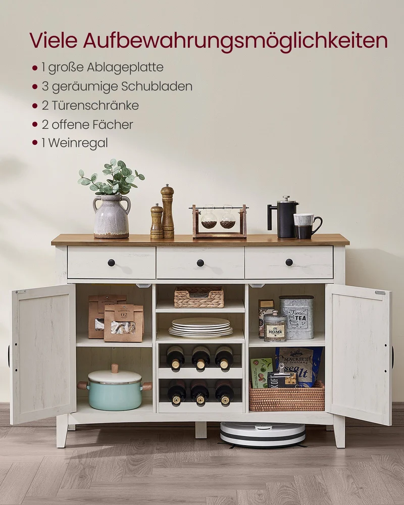 Sideboard mit viel Stauraum – Sideboard im Landhausstil – Kabelmanagement & verstellbare Einlegeböden