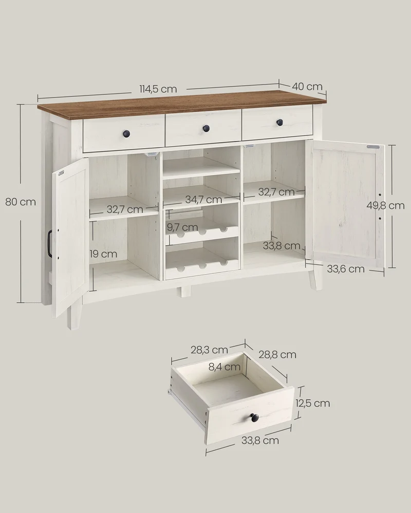 Sideboard mit viel Stauraum – Sideboard im Landhausstil – Kabelmanagement & verstellbare Einlegeböden