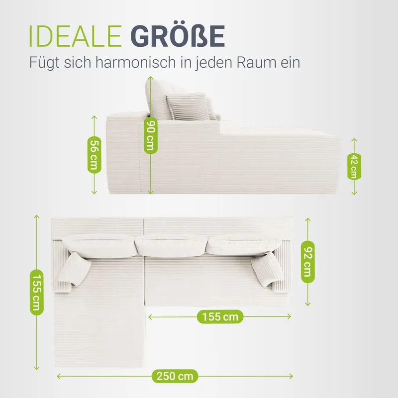 Sofa Coredo mit Cord Bezug & Dekokissen