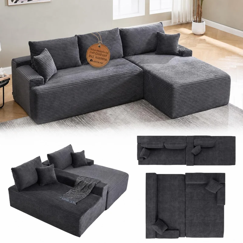 Sofa Coredo mit Cord Bezug & Dekokissen
