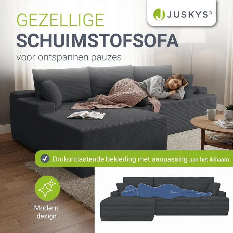 Sofa Coredo mit Cord Bezug & Dekokissen