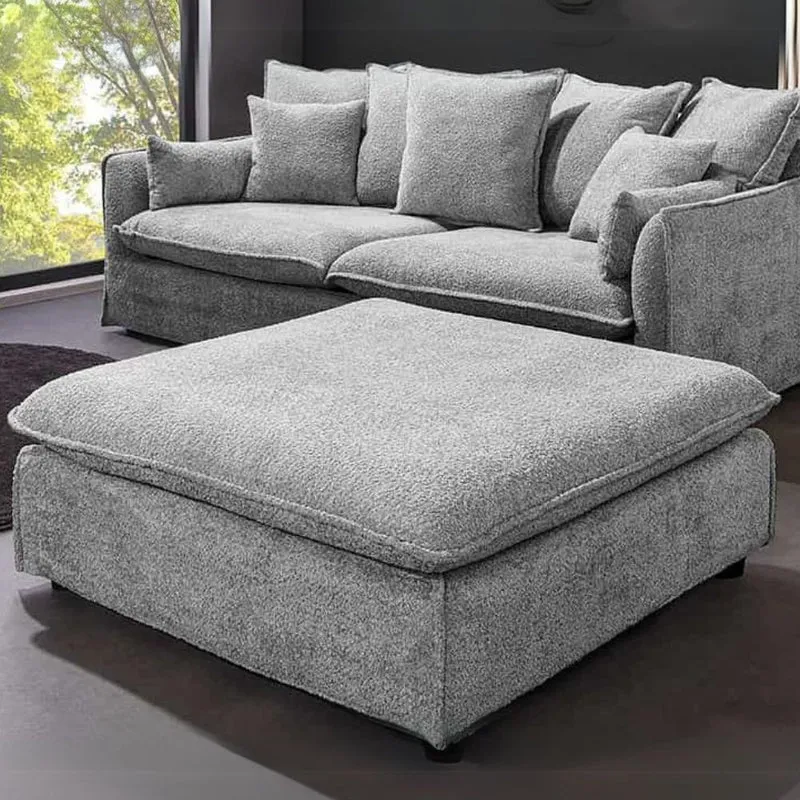 Moderner Hussenhocker PARADISO 100cm Bouclé grau Federkern