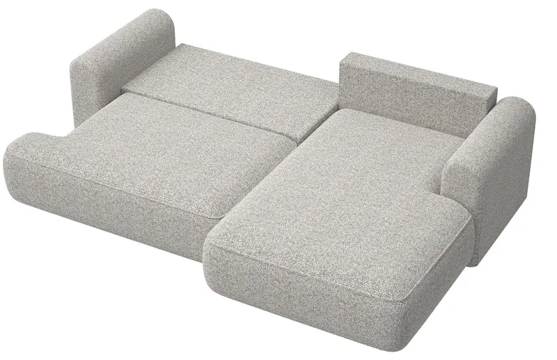 Ecksofa mit Schlaffunktion Ovo L-förmig, grau-beige Flechtoptik, rechtsseitig