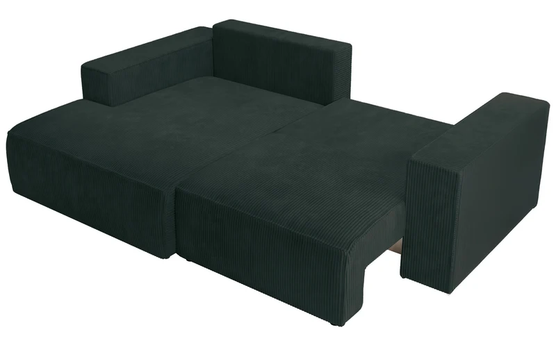 Ecksofa mit Schlaffunktion Farese Mini, L-förmig, linksseitig, mit Stauraum, dunkelgrüner Cordstoff