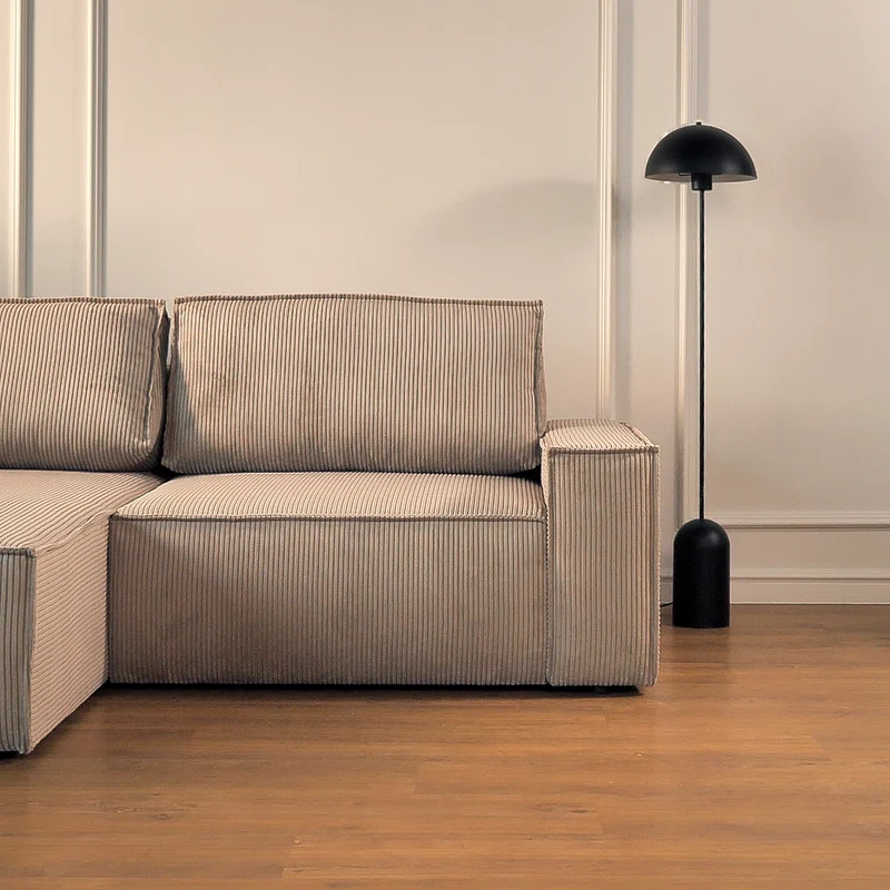 Ecksofa mit Schlaffunktion Farese Mini, L-förmig, linksseitig, mit Stauraum, beige Cordstoff