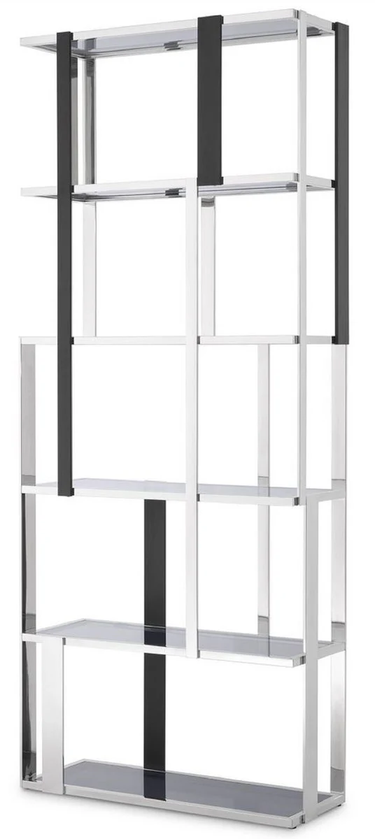 Casa Padrino Luxus Regalschrank Silber / Schwarz / Grau 100 x 37 x H. 240,5 cm - Edelstahl Schrank - Wohnzimmerschrank - Büroschrank - Luxus Möbel