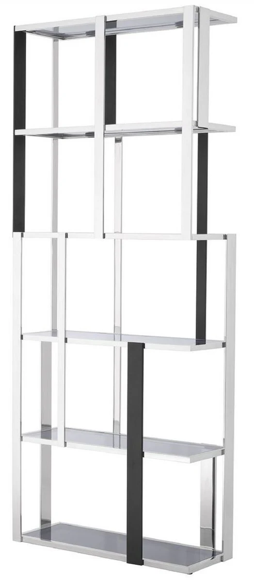 Casa Padrino Luxus Regalschrank Silber / Schwarz / Grau 100 x 37 x H. 240,5 cm - Edelstahl Schrank - Wohnzimmerschrank - Büroschrank - Luxus Möbel