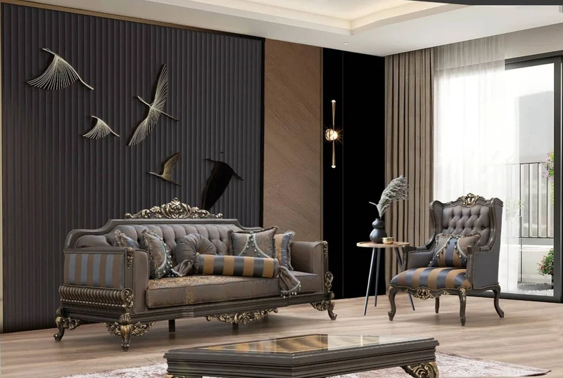 Casa Padrino Luxus Barock Sofa Blau / Grau / Gold 235 x 93 x H. 115 cm - Prunkvolles handgefertigtes Wohnzimmer Sofa mit dekorativen Kissen - Barock Wohnzimmer Möbel