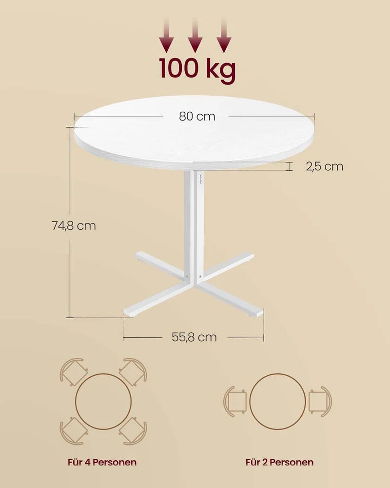 Runder Esstisch Ø 80 cm – Moderner Landhausstil – Hitzebeständig & Wasserabweisend