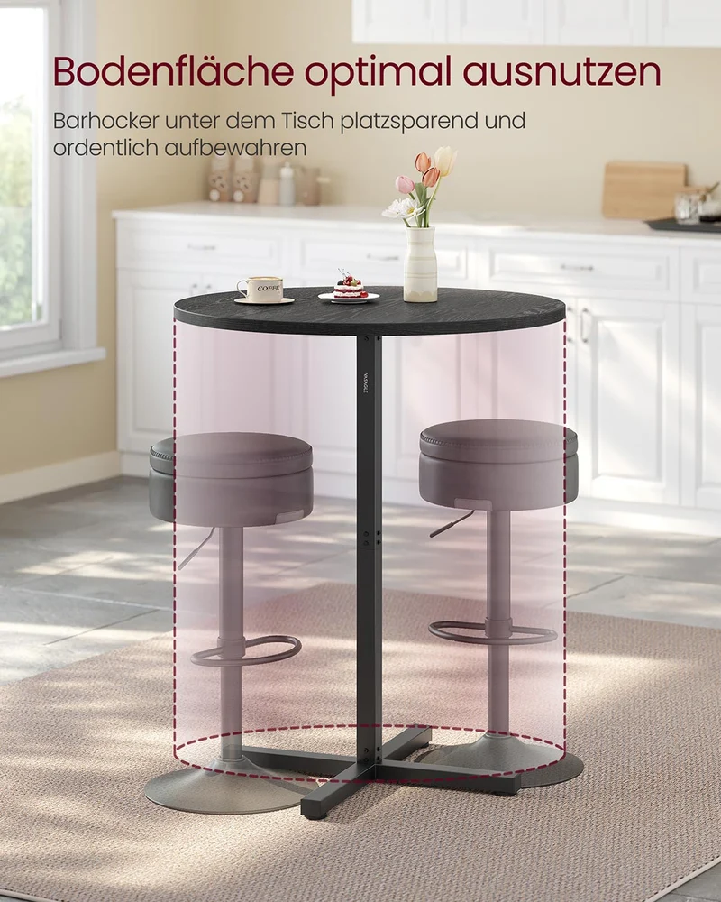 Stehtisch 60 x 60 cm – Modernes Design – Stabil & platzsparend – Für 2-3 Personen
