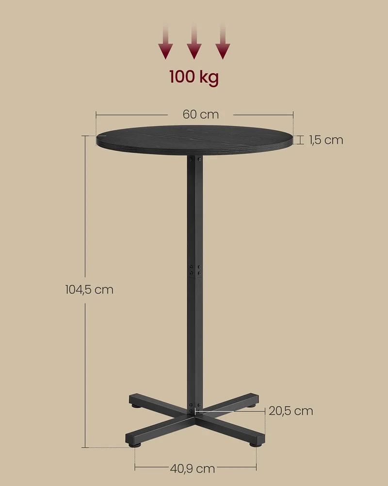 Stehtisch 60 x 60 cm – Modernes Design – Stabil & platzsparend – Für 2-3 Personen