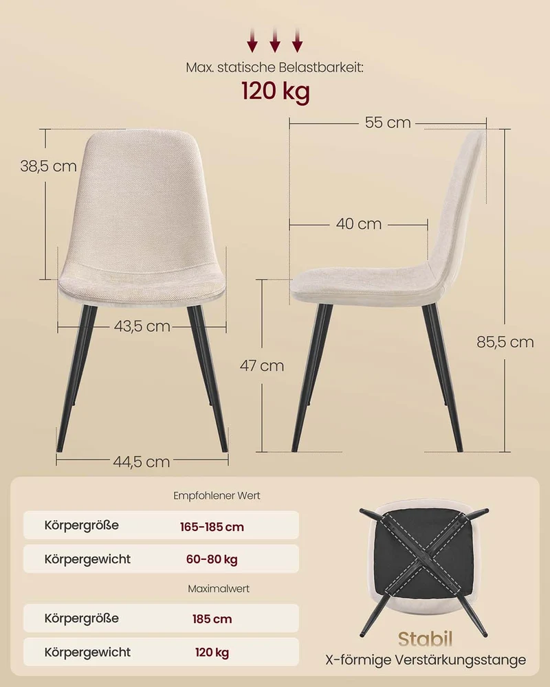 4er-Set Esszimmerstühle – Chenille & PU – Elegant und bequem