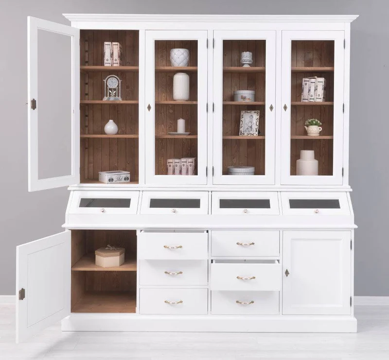 Großer Esszimmerschrank aus Massivholz mit Display und Kippfächern