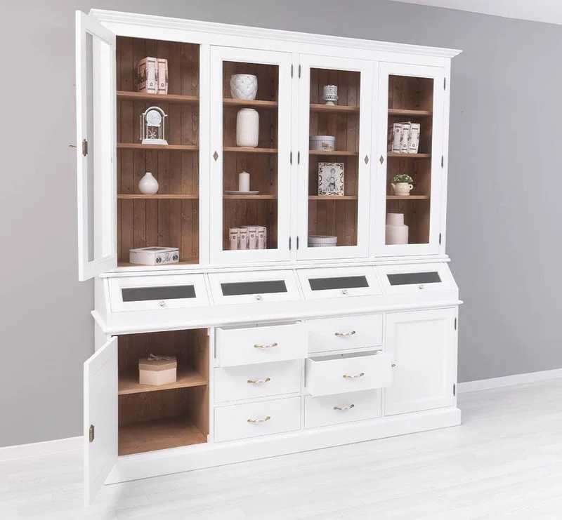Großer Esszimmerschrank aus Massivholz mit Display und Kippfächern