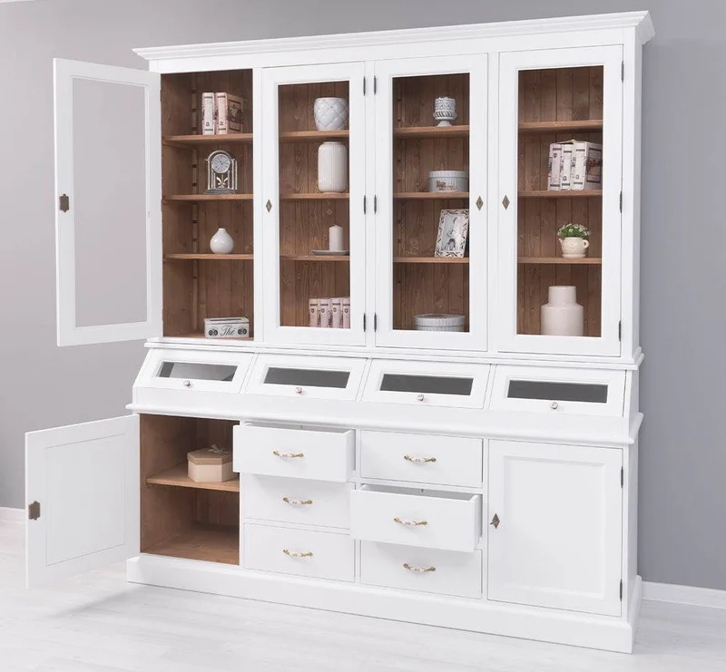 Großer Esszimmerschrank aus Massivholz mit Display und Kippfächern