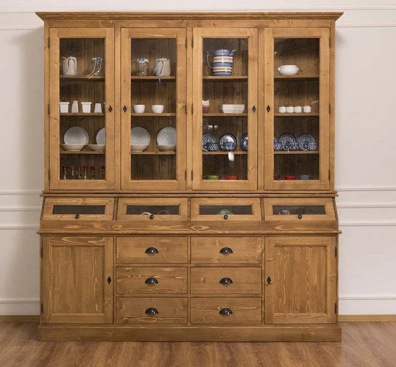 Großer Esszimmerschrank aus Massivholz mit Display und Kippfächern