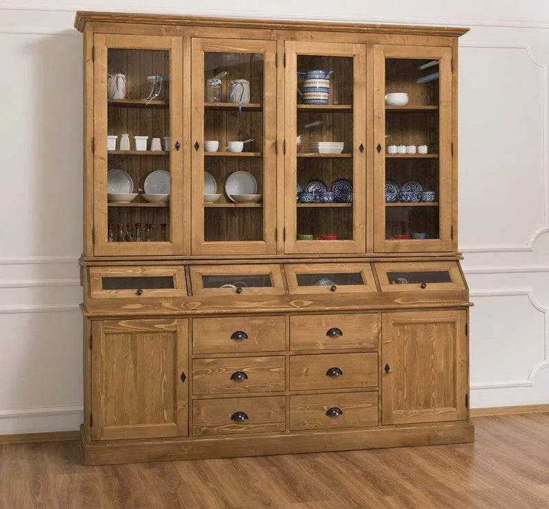 Großer Esszimmerschrank aus Massivholz mit Display und Kippfächern