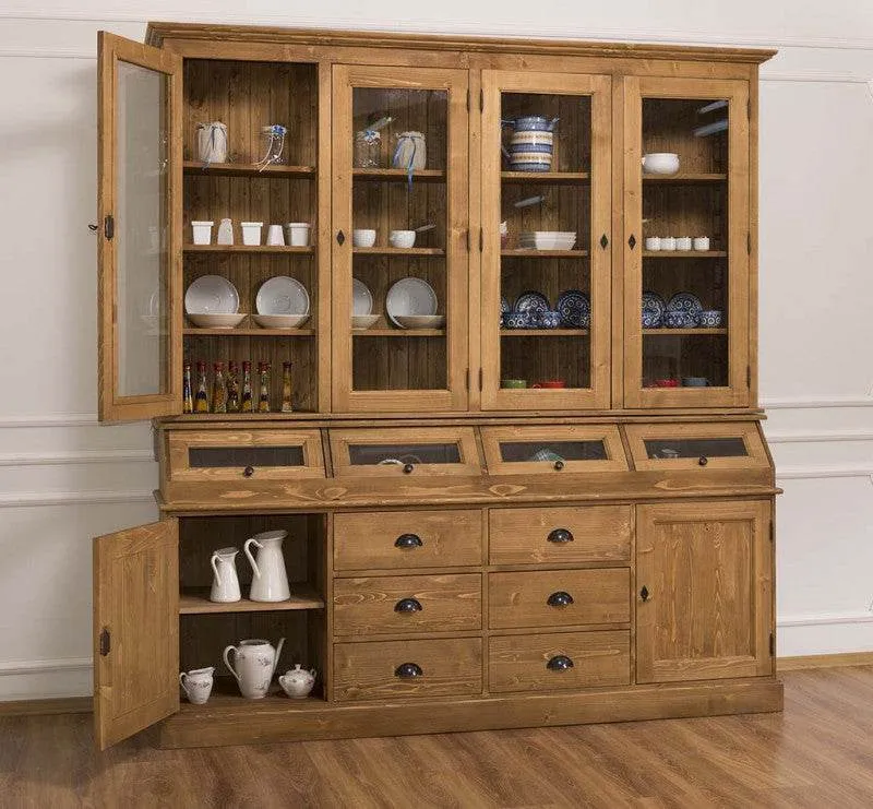 Großer Esszimmerschrank aus Massivholz mit Display und Kippfächern