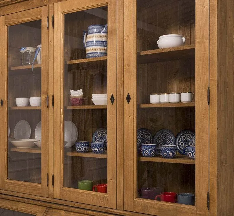Großer Esszimmerschrank aus Massivholz mit Display und Kippfächern