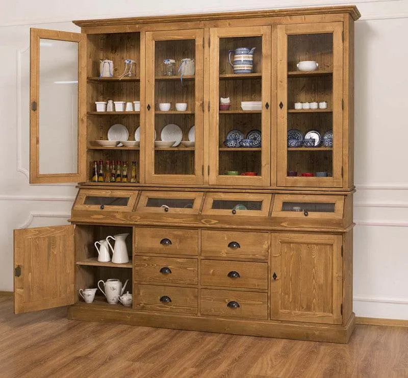Großer Esszimmerschrank aus Massivholz mit Display und Kippfächern