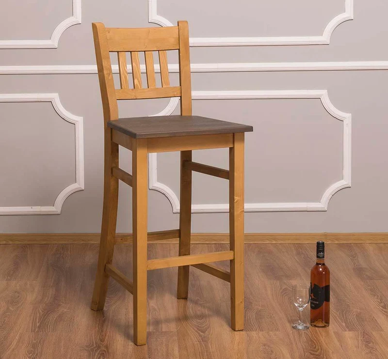 Barhocker mit Lehne aus massiver Pinie