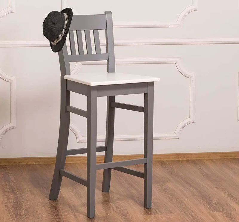 Barhocker mit Lehne aus massiver Pinie