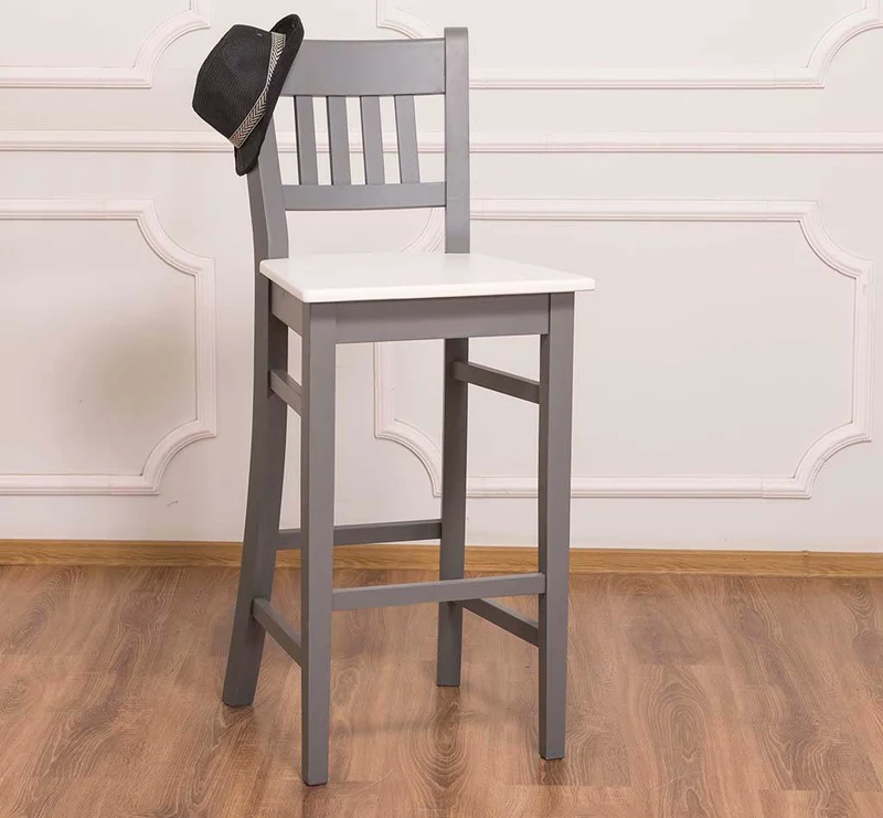 Barhocker mit Lehne aus massiver Pinie