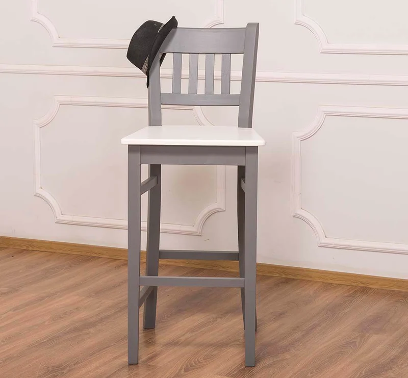 Barhocker mit Lehne aus massiver Pinie