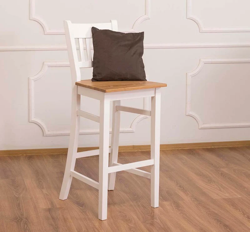 Barhocker mit Lehne aus massiver Pinie